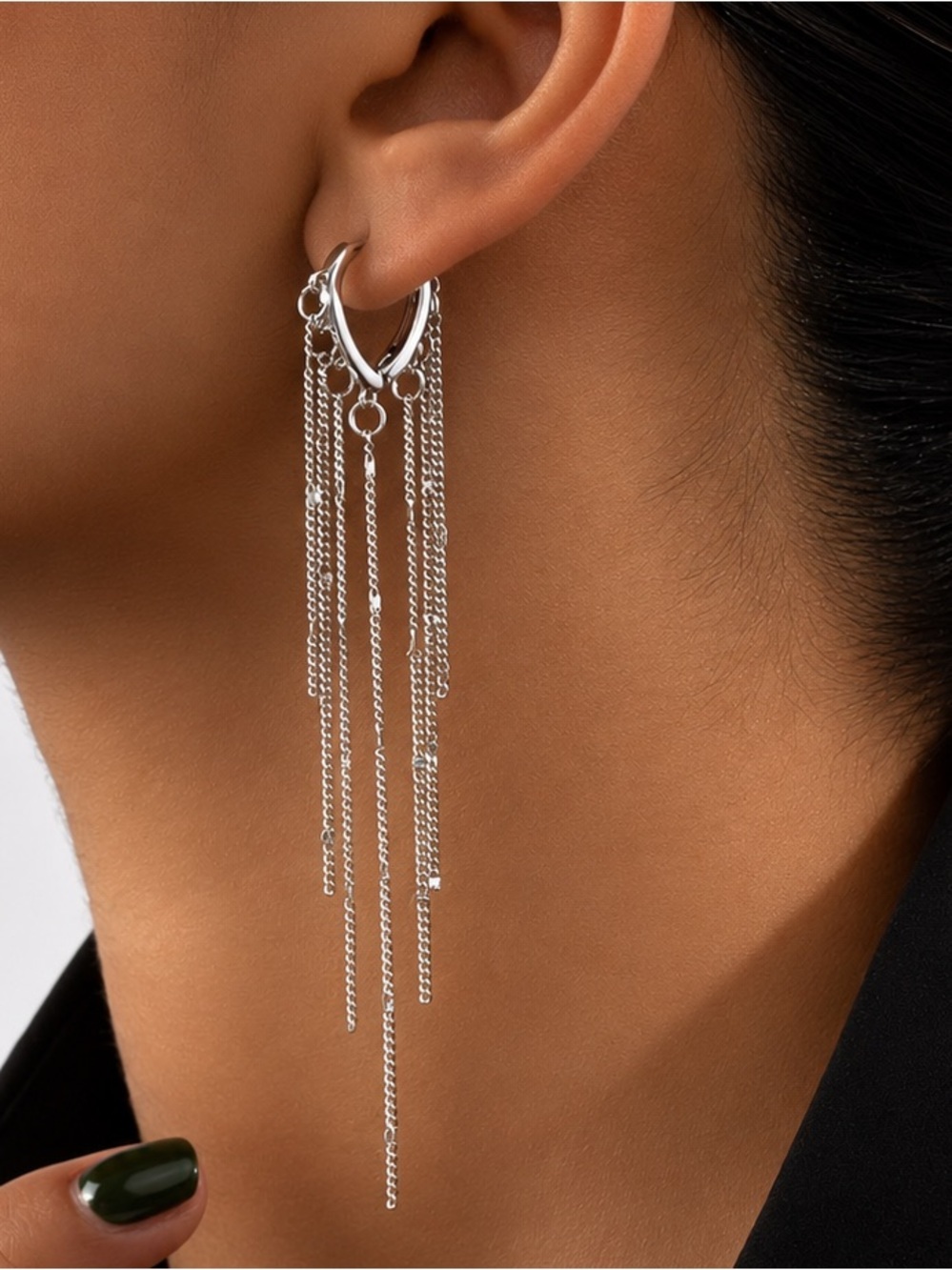 Silver Fringe Drop Earrings - Women Jewelry